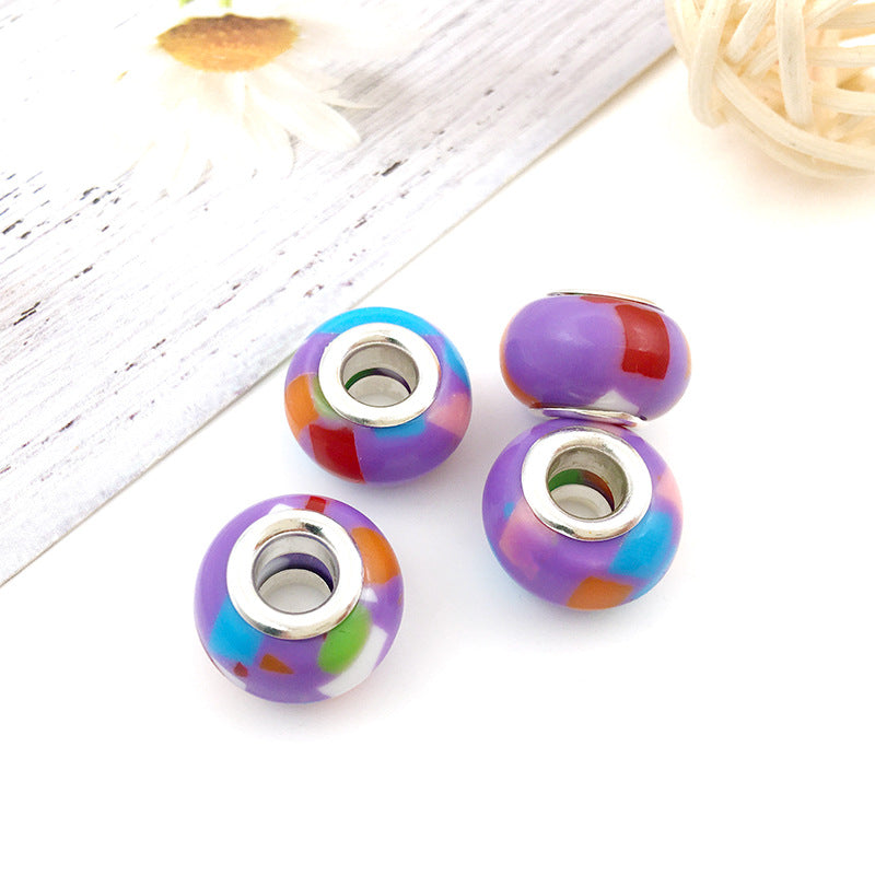 Wholesale 50PCS 8x14mm Resin Rainbow Big Hole Beads
